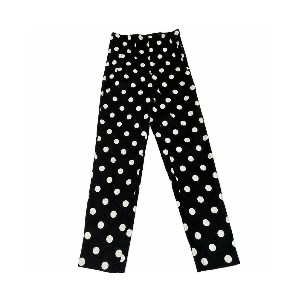 Zara Polka Dot Trousers Women XS Black White Linen Blend High‎ Rise Straight Leg